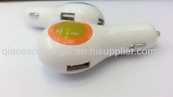 Nice color double USB car charger for iphone samsung mobile phone