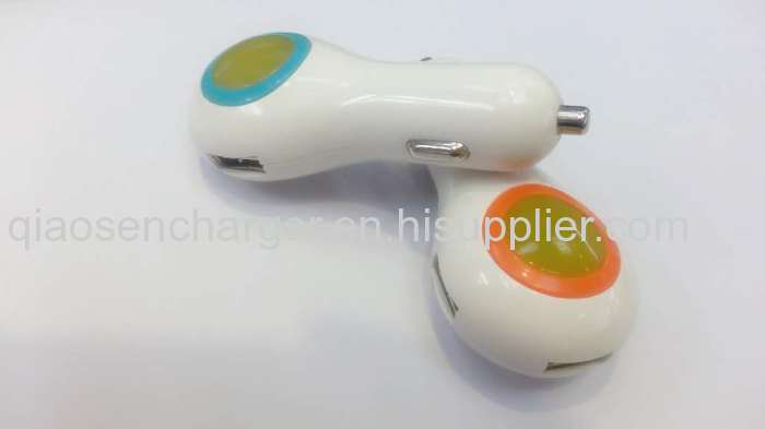 Nice color double USB car charger for iphone samsung mobile phone