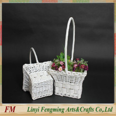 white flower wicker willow gift basket with handle in Europe