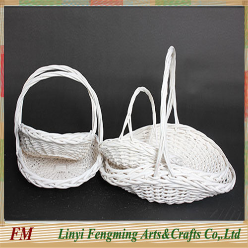 Pure handmade 2pcs white wicker flower basket for wedding decoration