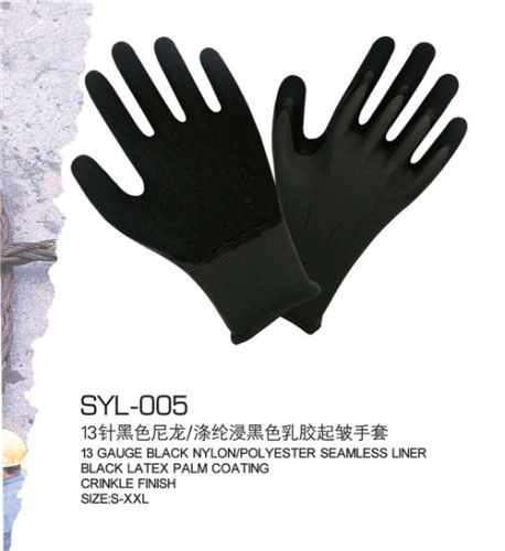 Thirteen needles nylon/polyester black latex gloves wrinkles gloves