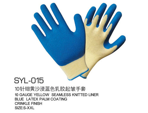 10 rubber gloves knitting yarn Yellow yarn blue latex protective gloves