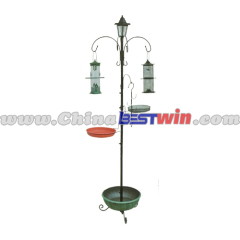 Solar Garden Bird Feeder with LED light & planter at base for flowers & bulbs