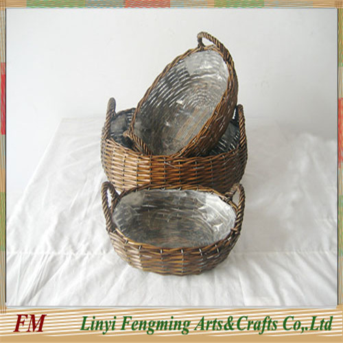 100% handmade weaving round white wash wicker gift basket