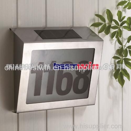 Solar Powered Light Stainless Steel Pannel Street Road House Address Wall Number