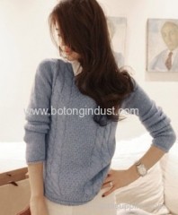Blue retro twist round neck pullover sweater Slim female