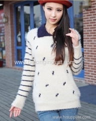 lapel embroidery Loose knit mohair jacket