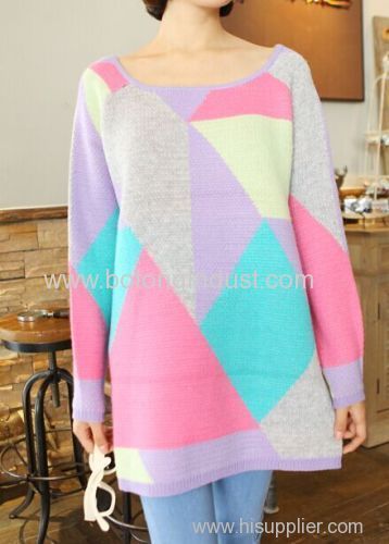 Macaron geometric patterns collision color loose pullover