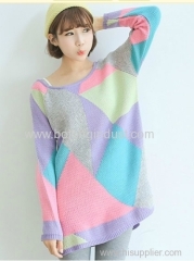 Macaron geometric patterns collision color loose pullover