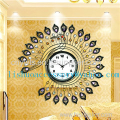 Modern living room european-style wall clock creative large bell character art wrought iron clockfashion peacock tabl