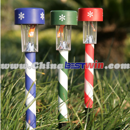 Set of 3 Candy Cane Solar Light Stakes