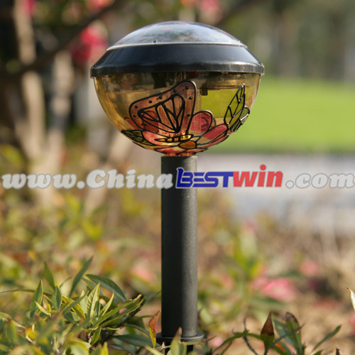 Plastic solar garden light round bulb with flower stained glass