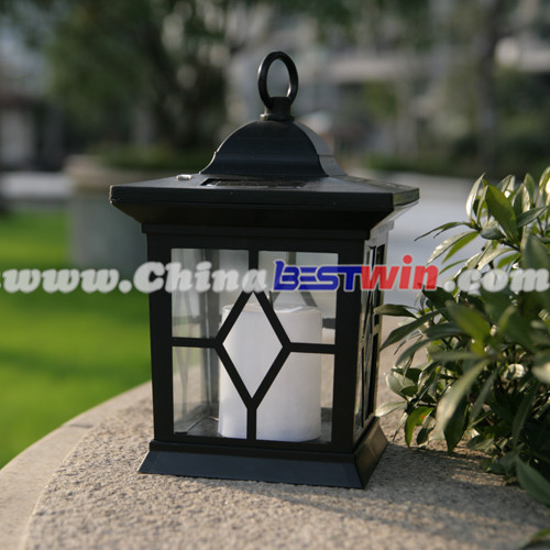 Plastic Outdoor Garden Solar Lantern White Candle