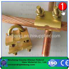 Copper ground rod and cable connecting clamp