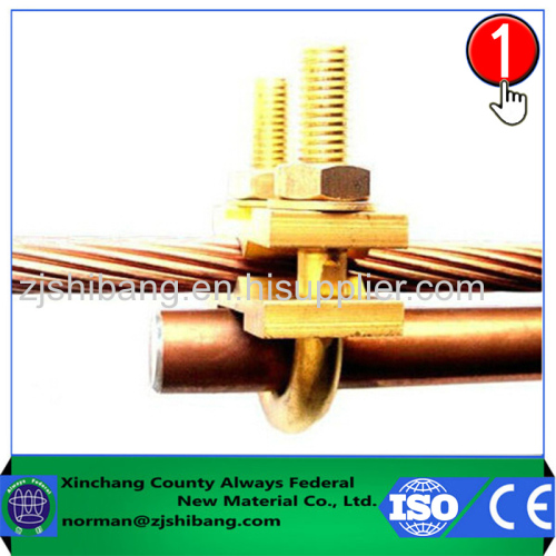 Copper ground rod and cable connecting clamp