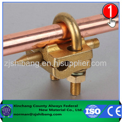 Copper ground rod and cable connecting clamp