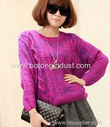 Variegated yarn loose round neck pullover sweater coat