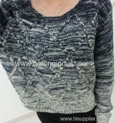 Large round neck long-slv short paragraph Quilted gradient sweater