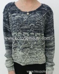 Large round neck long-slv short paragraph Quilted gradient sweater