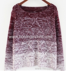 Large round neck long-slv short paragraph Quilted gradient sweater