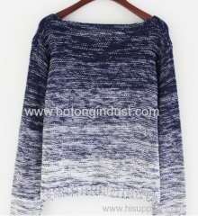 Large round neck long-slv short paragraph Quilted gradient sweater