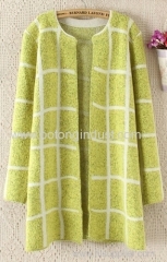 Thin large squares knit cardigan coat