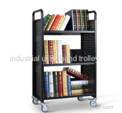 Single-Sided W-type library book cart with 3 shelves