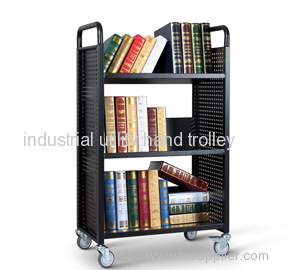 Single-Sided W-type library book cart with 3 shelves