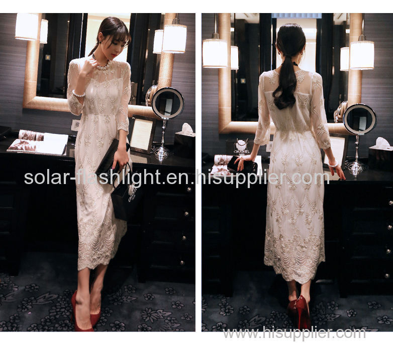 Korean hollowed out bright silk lace dress