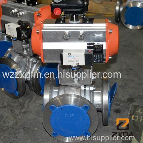 pneumatic 3 way Ball valve flanged ball valves L-Type