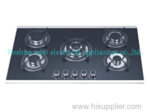 5 burners gas cooker with tempered glass panel