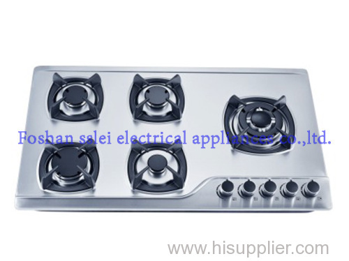 5 burners kitchen gas stove stainless steel panel