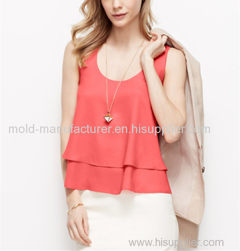 Women plus size 100% Polyester short simple style O-neck orange red chiffon shirt OEM China dress manufacturer