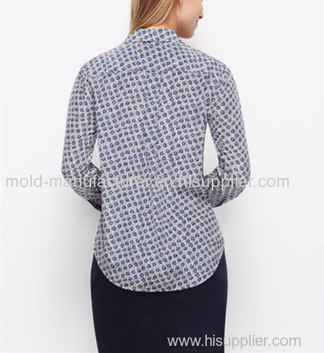 100% Silk Full long style notched fashion chiffon printed shirt OEM China dress manufacturers factory directly