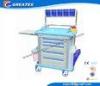 Plastic Drawer emergency crash cart , ABS Hospital Furniture Trolley IV pole
