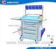 Plastic Drawer emergency crash cart , ABS Hospital Furniture Trolley IV pole