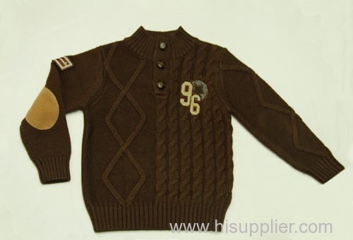 Boys' Autumnal Brown Placket Turtleneck Jumpers