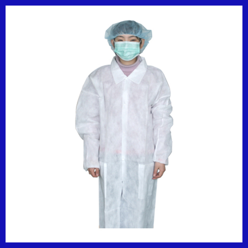 Disposalbe lab coat for hospital use with collar white color