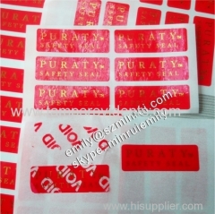Custom glod foil stamped security tamper proof red void stickers for box seal use