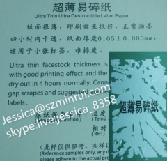 Ultra Thin destructible vinyl label papers Very Strong Adhesive Sticker Paper Material