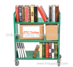 Mobile book cart rolling book utility cart with 3 flat shelves