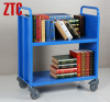 Steel library book cart with 2 flat shelves
