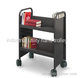 Library double-sided sloped-shelf book cart