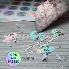 Custom hologram security label for cellular qc passed labels