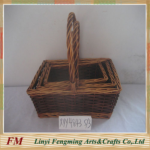 nature color oval wicker wedding flower basket with high handle