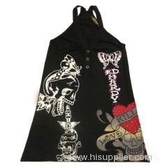 Women's Leisure Black Printing Vests