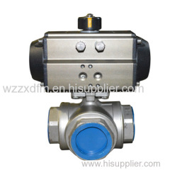 Pneumatic threaded 3 way ball valve