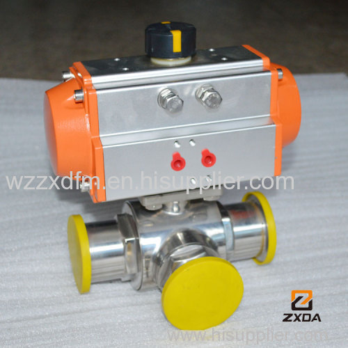 Pneumatic Sanitary Clamp Ball valve 3 way stainless steel ball valve