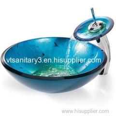 hand paint bathroom glass vessel sink basin