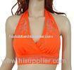 Silver hot fix glitz / crystals belly dance halter top orange , black , red color